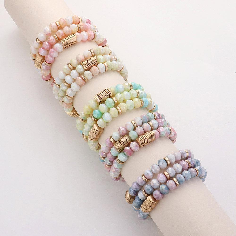 3PCS - Faceted Ombre Beaded Stretch Multi Layered Bracelets - Jewelry Store by Erik Rayo