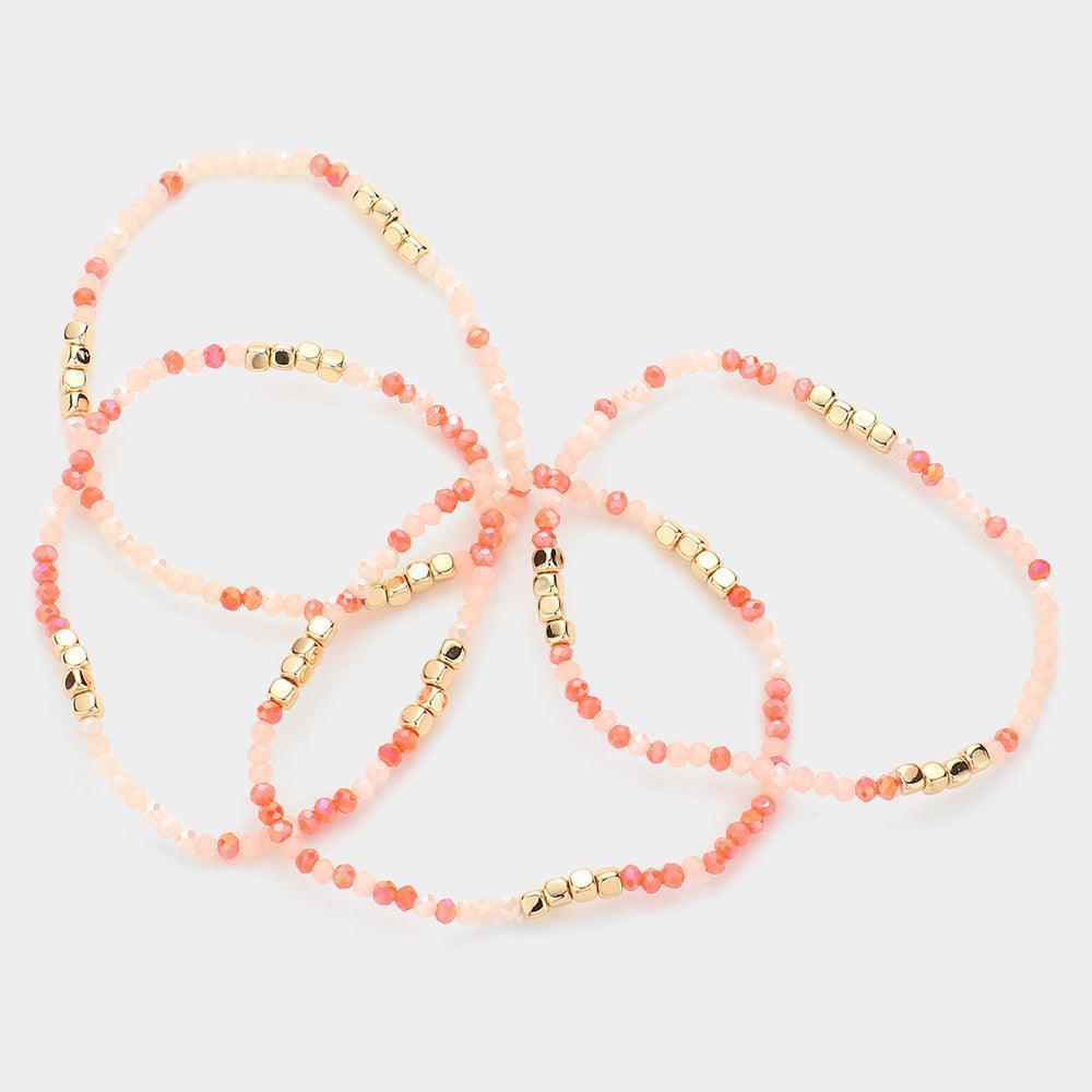 Red 4PCS - Faceted Beaded Multi Layered Bracelets - Jewelry Store by Erik Rayo