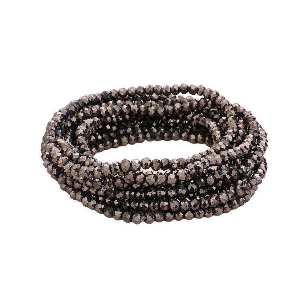 Black 10PCS Faceted Beaded Multi Layered Stretch Bracelets - Jewelry Store by Erik Rayo