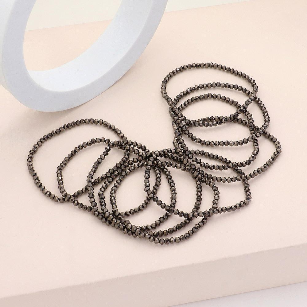 Black 10PCS Faceted Beaded Multi Layered Stretch Bracelets - Jewelry Store by Erik Rayo