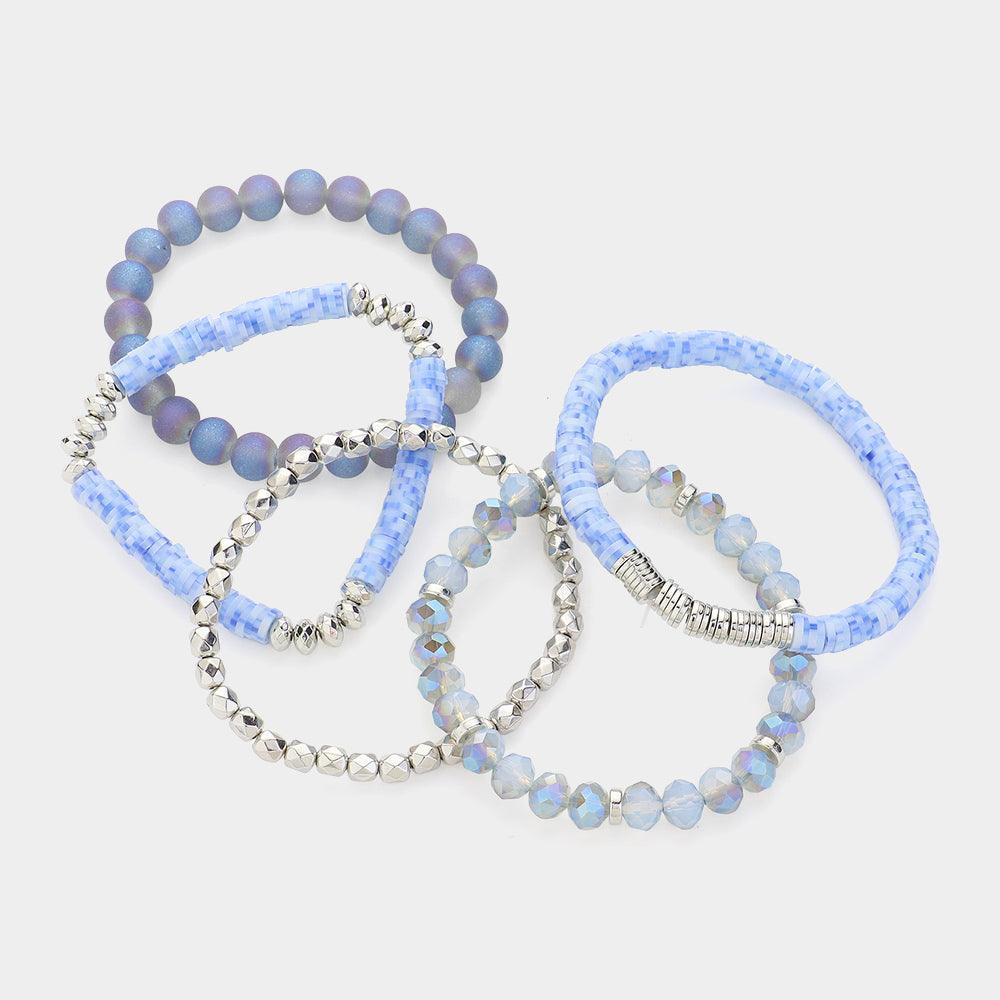 Silver 5PCS Faceted Beads Heishi Beaded Multi Layered Bracelets - Jewelry Store by Erik Rayo
