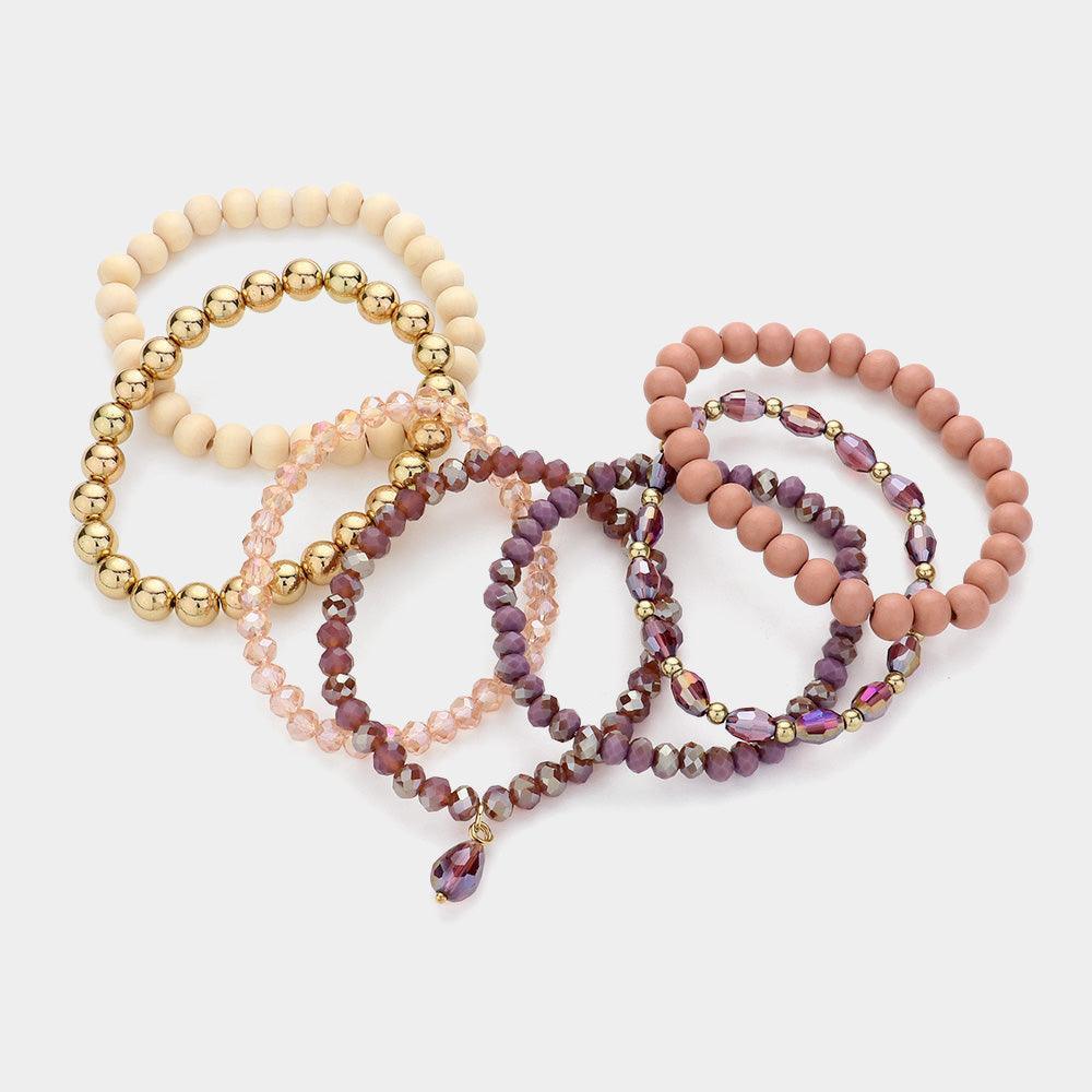 7PCS - Faceted Beads Wood Beaded Multi Layered Bracelets - Jewelry Store by Erik Rayo