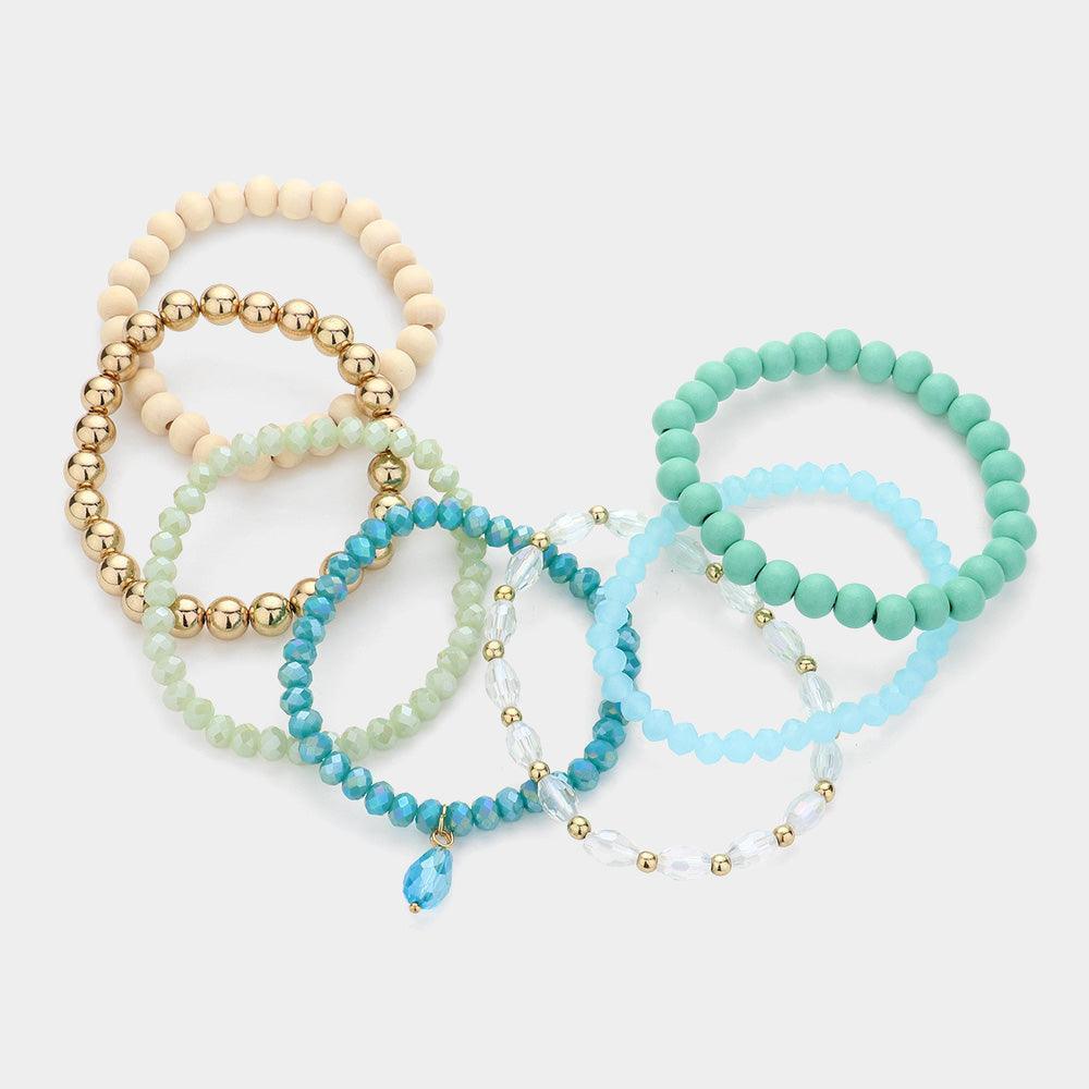 Turquoise 7PCS - Faceted Beads Wood Beaded Multi Layered Bracelets - Jewelry Store by Erik Rayo