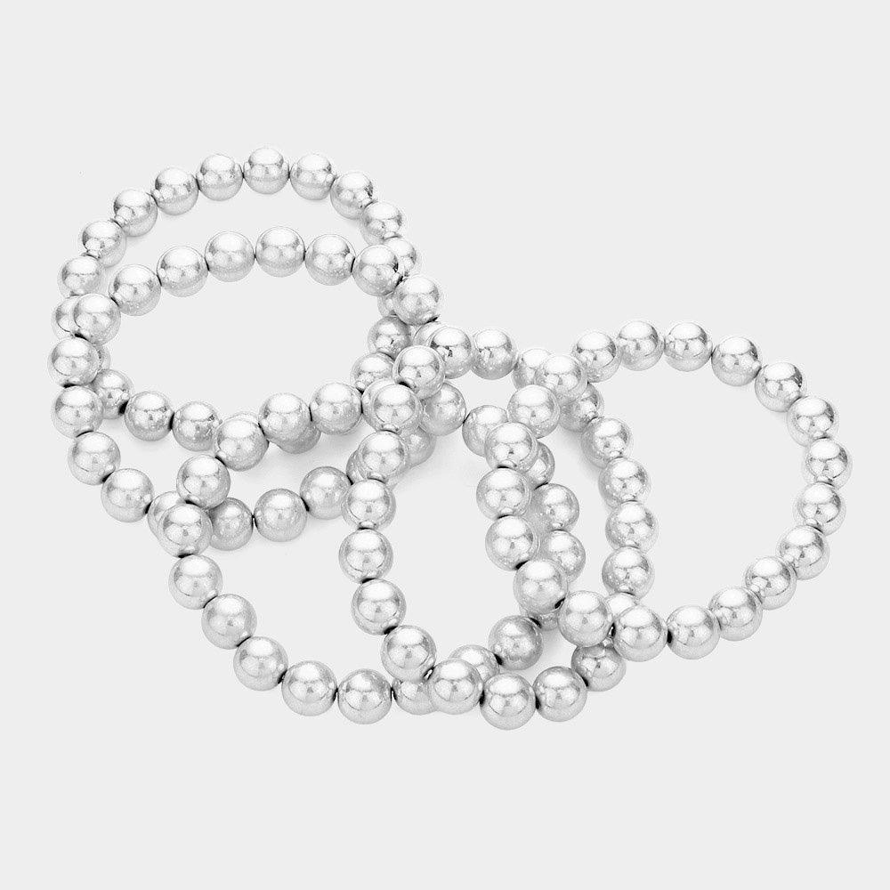 Silver 5PCS Metal Ball Stretch Multi Layered Bracelets - Jewelry Store by Erik Rayo