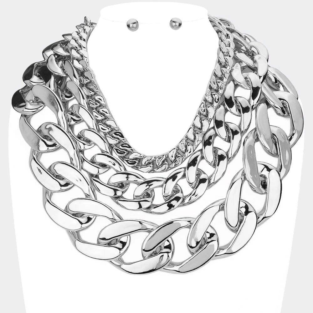 Triple Layered Chain Bib Necklace - Jewelry Store by Erik Rayo