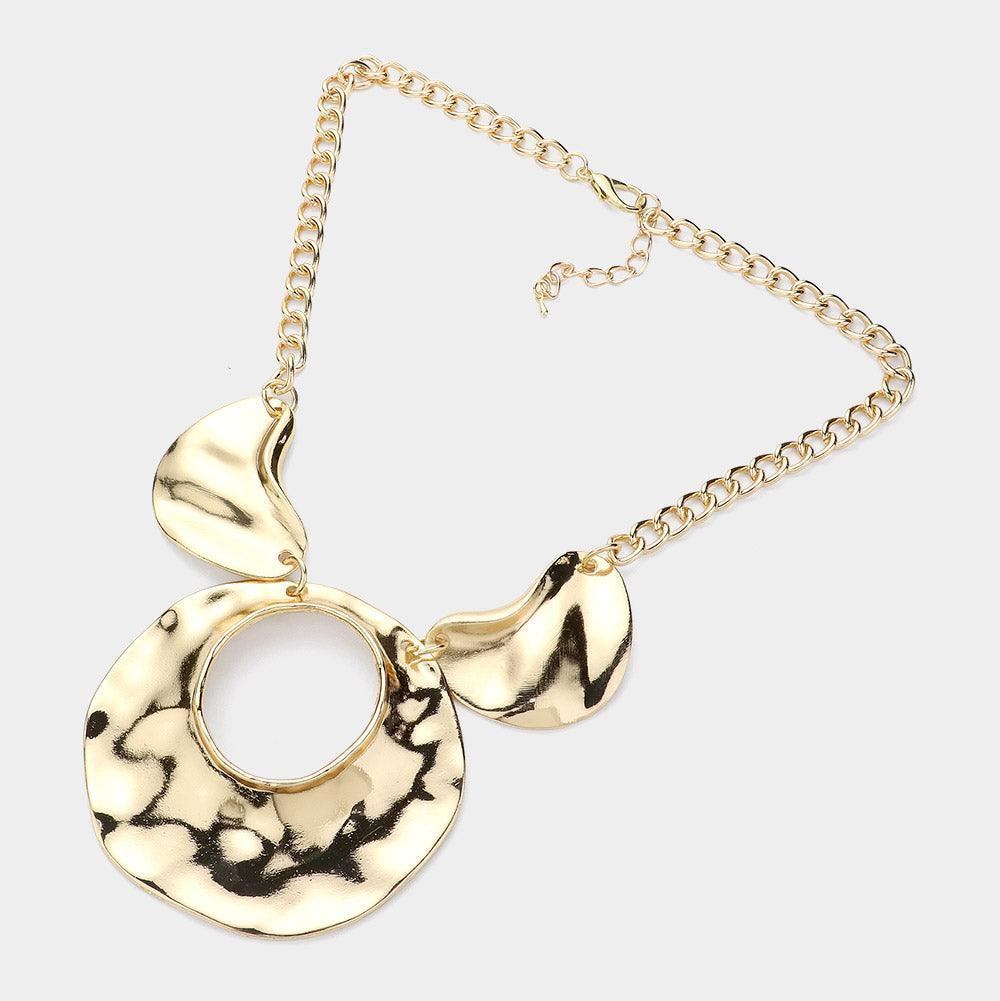 Gold Hammered Metal Pendant Statement Necklace - Jewelry Store by Erik Rayo