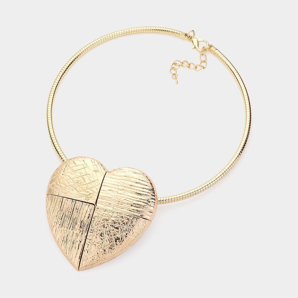 Gold Metal Heart Pendant Statement Necklace - Jewelry Store by Erik Rayo