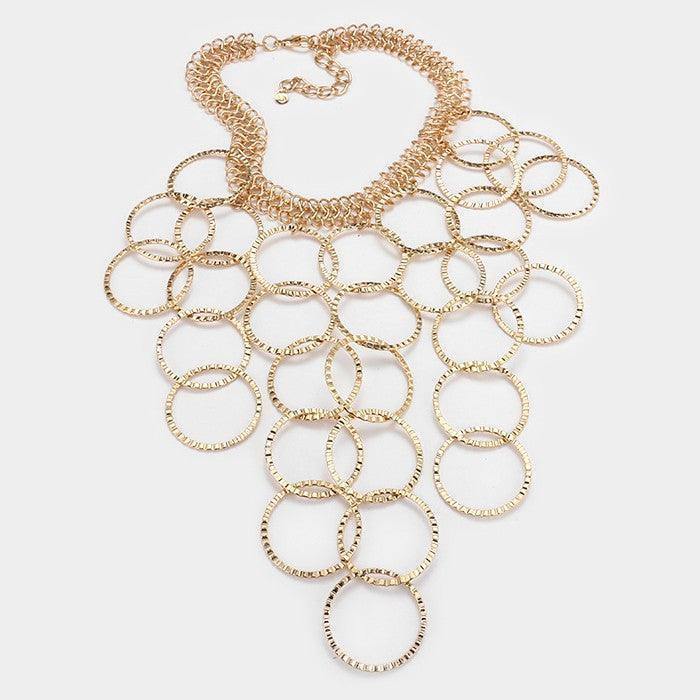 Gold Metal multi-hoop link bib necklace - Jewelry Store by Erik Rayo