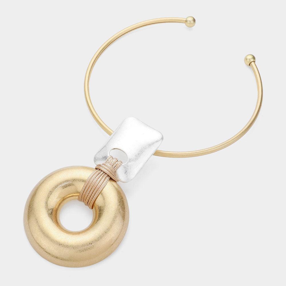 Gold Metal Donut Plated Pendant Statement Necklace - Jewelry Store by Erik Rayo