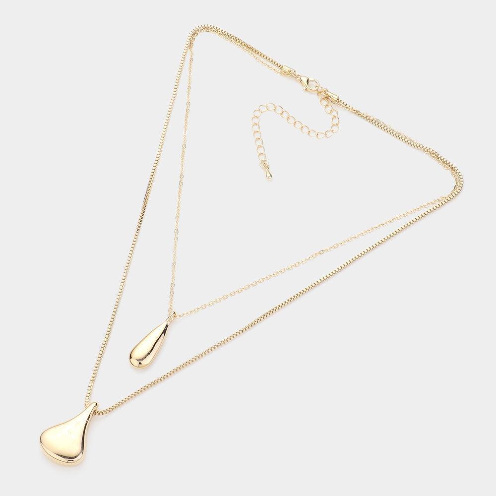 Gold Metal Drop Pendant Double Layered Necklace - Jewelry Store by Erik Rayo