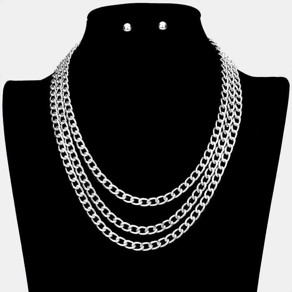 Triple Layered Metal Chain Bib Necklace - Jewelry Store by Erik Rayo