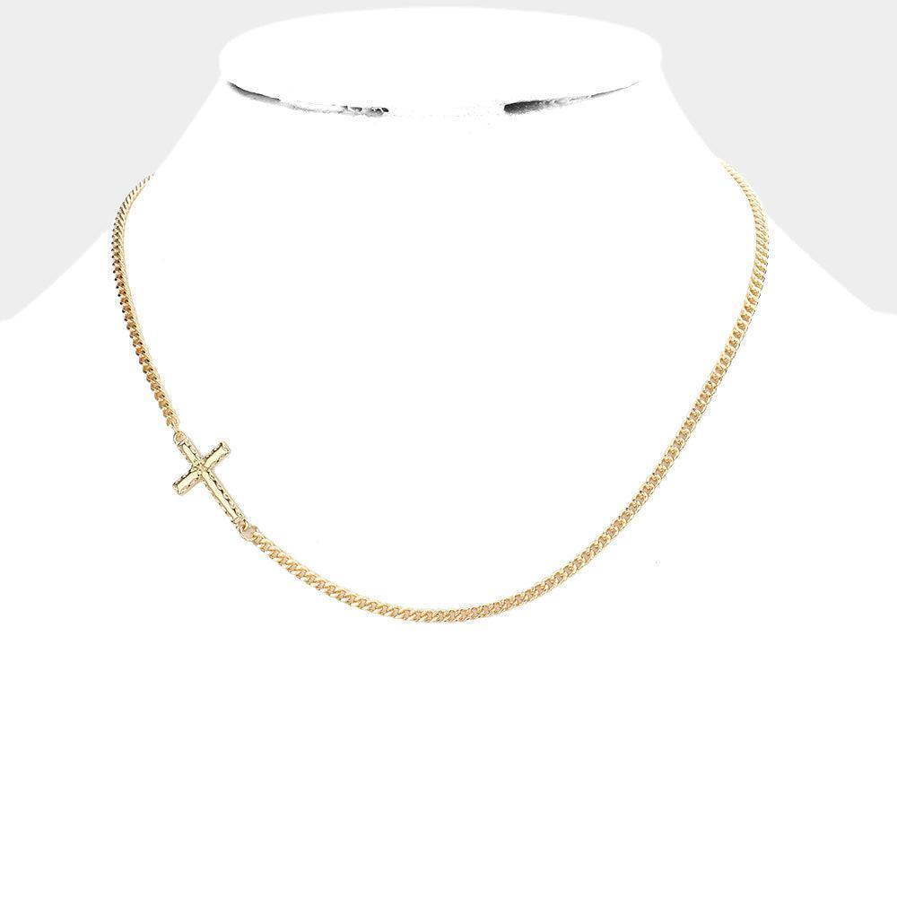 Gold Metal Cross Accented Necklace - Jewelry Store by Erik Rayo