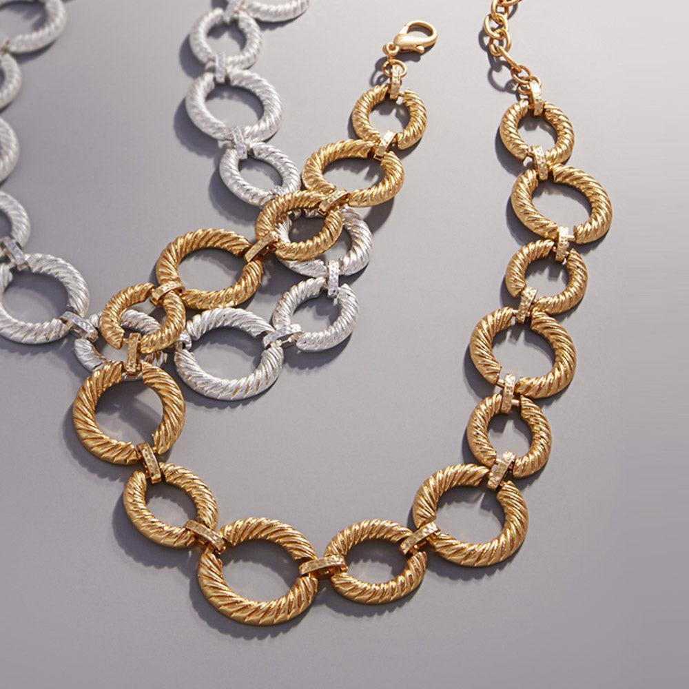 Gold Textured Metal O Ring Link Necklace - Jewelry Store by Erik Rayo