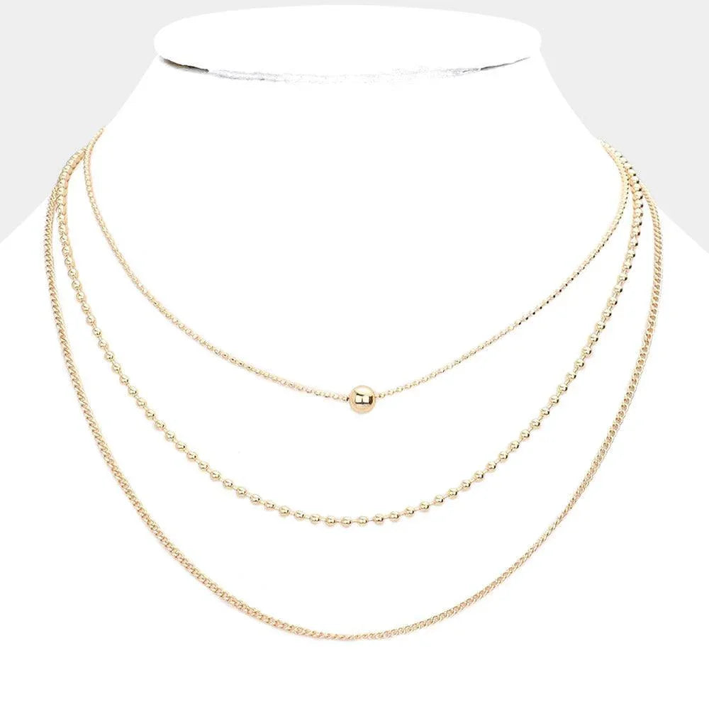Gold Metal Ball Pointed Triple Layered Bib Necklace - Jewelry Store by Erik Rayo