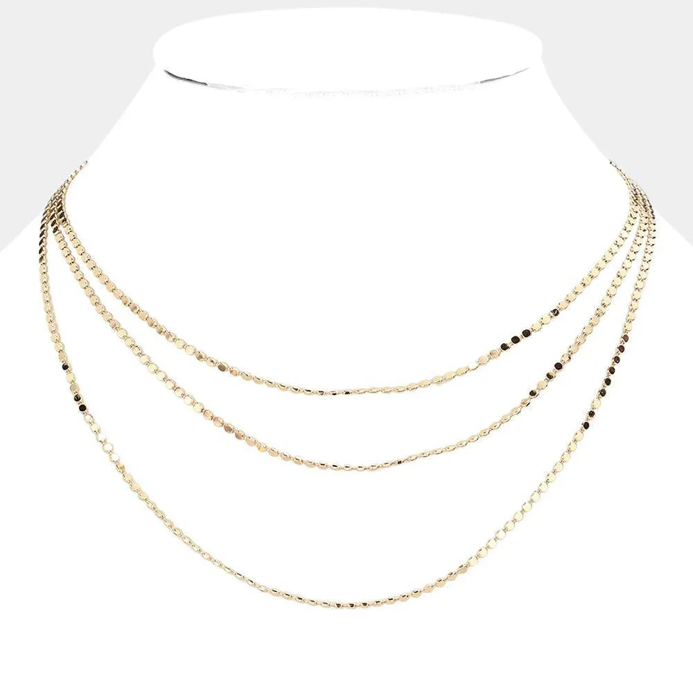 Gold Triple Layered Metal Chain Bib Necklace - Jewelry Store by Erik Rayo