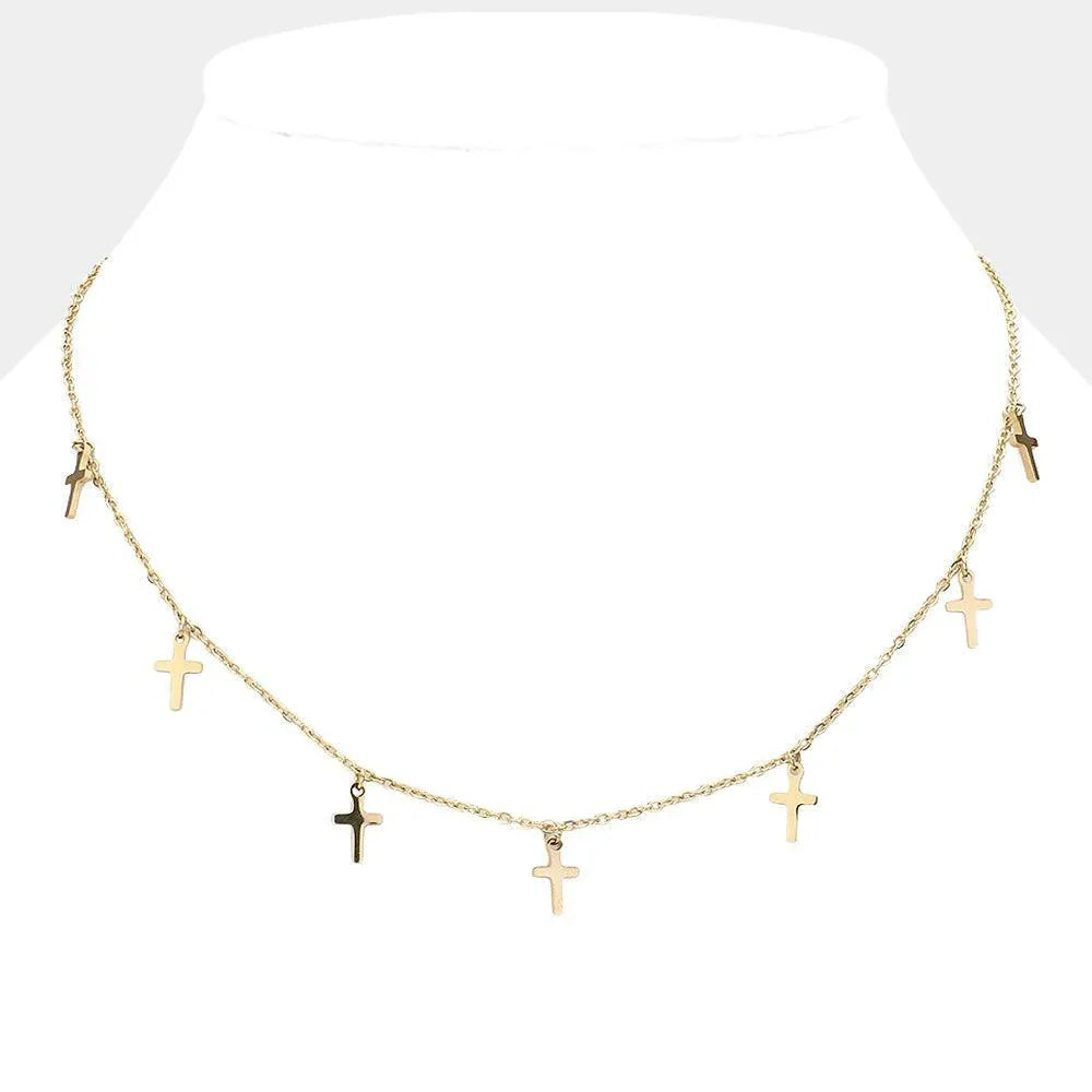 Gold Metal Cross Charm Station Necklace - Jewelry Store by Erik Rayo