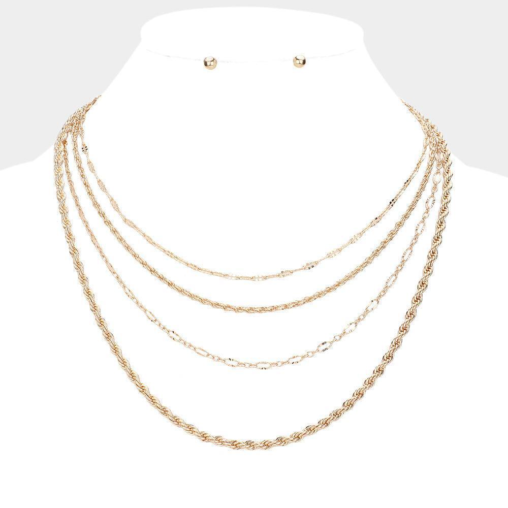 Gold Multi Layered Metal Chain Bib Necklace - Jewelry Store by Erik Rayo