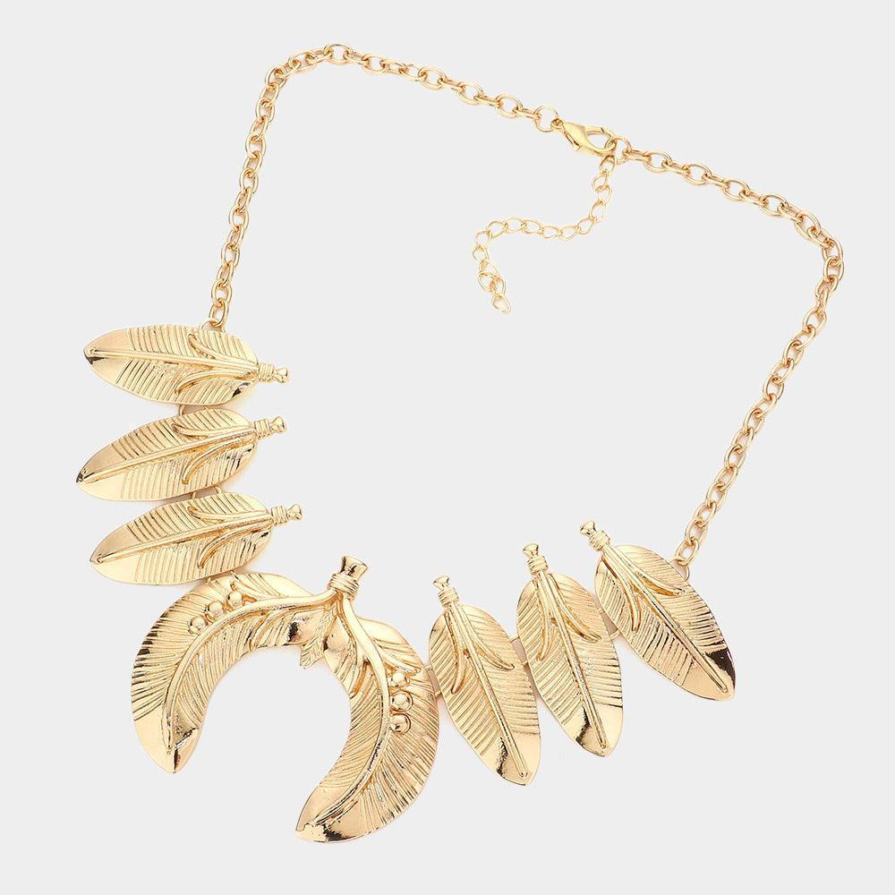 Gold Boho Metal Leaves Pendants Statement Necklace - Jewelry Store by Erik Rayo