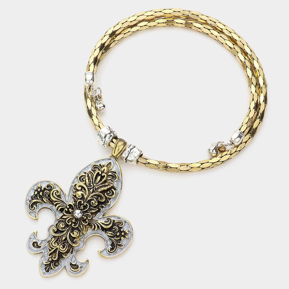 Gold Metal Fleur de Lis Pendant Necklace - Jewelry Store by Erik Rayo