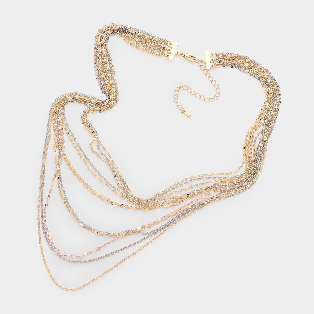 Three Tone Metal Chain Multi Layered Bib Necklace - Jewelry Store by Erik Rayo
