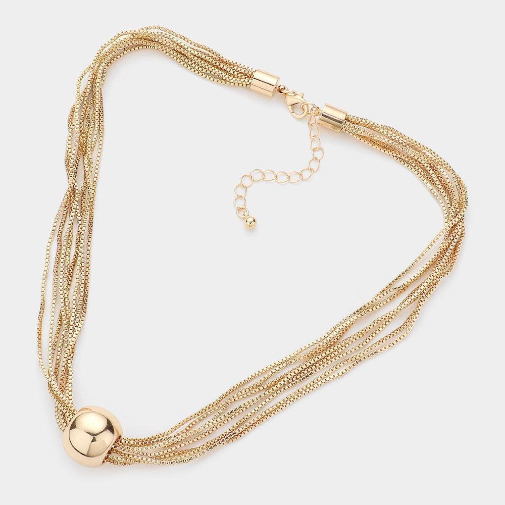 Gold Metal Pebble Pendant Multi Layered Chain Necklace - Jewelry Store by Erik Rayo