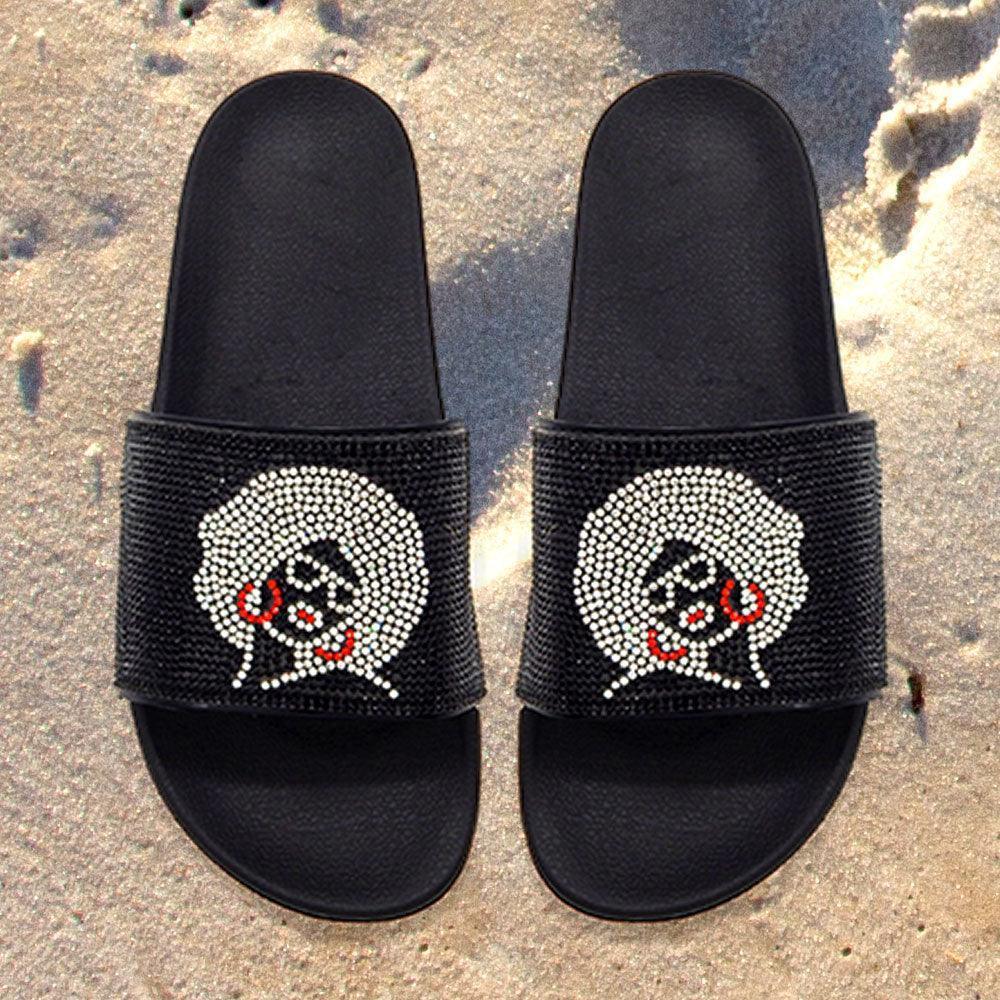 Black Bling Afro Girl Slide Sandal Slippers - Jewelry Store by Erik Rayo