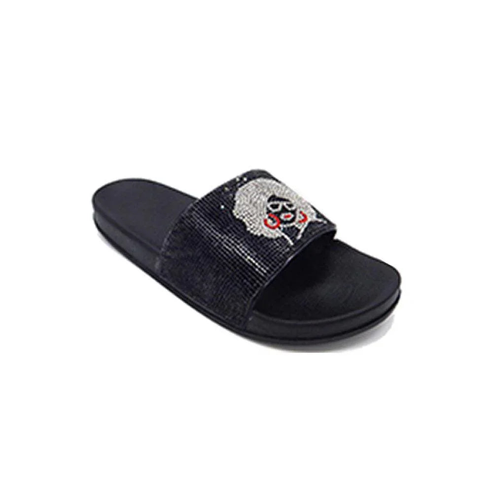 Black Bling Afro Girl Slide Sandal Slippers - Jewelry Store by Erik Rayo