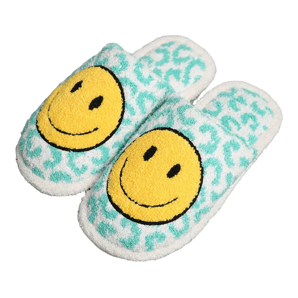 Smile Accented Leopard Patterned Soft Home Indoor Floor Slippers - Jewelry Store by Erik Rayo