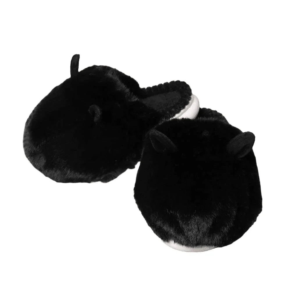 Black Fuzzy Faux Fur Bunny Soft Home Indoor Floor Slippers - Jewelry Store by Erik Rayo