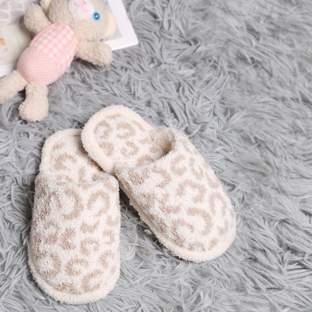 Beige Leopard Patterned Soft Home Indoor Floor Kids Slippers - Jewelry Store by Erik Rayo