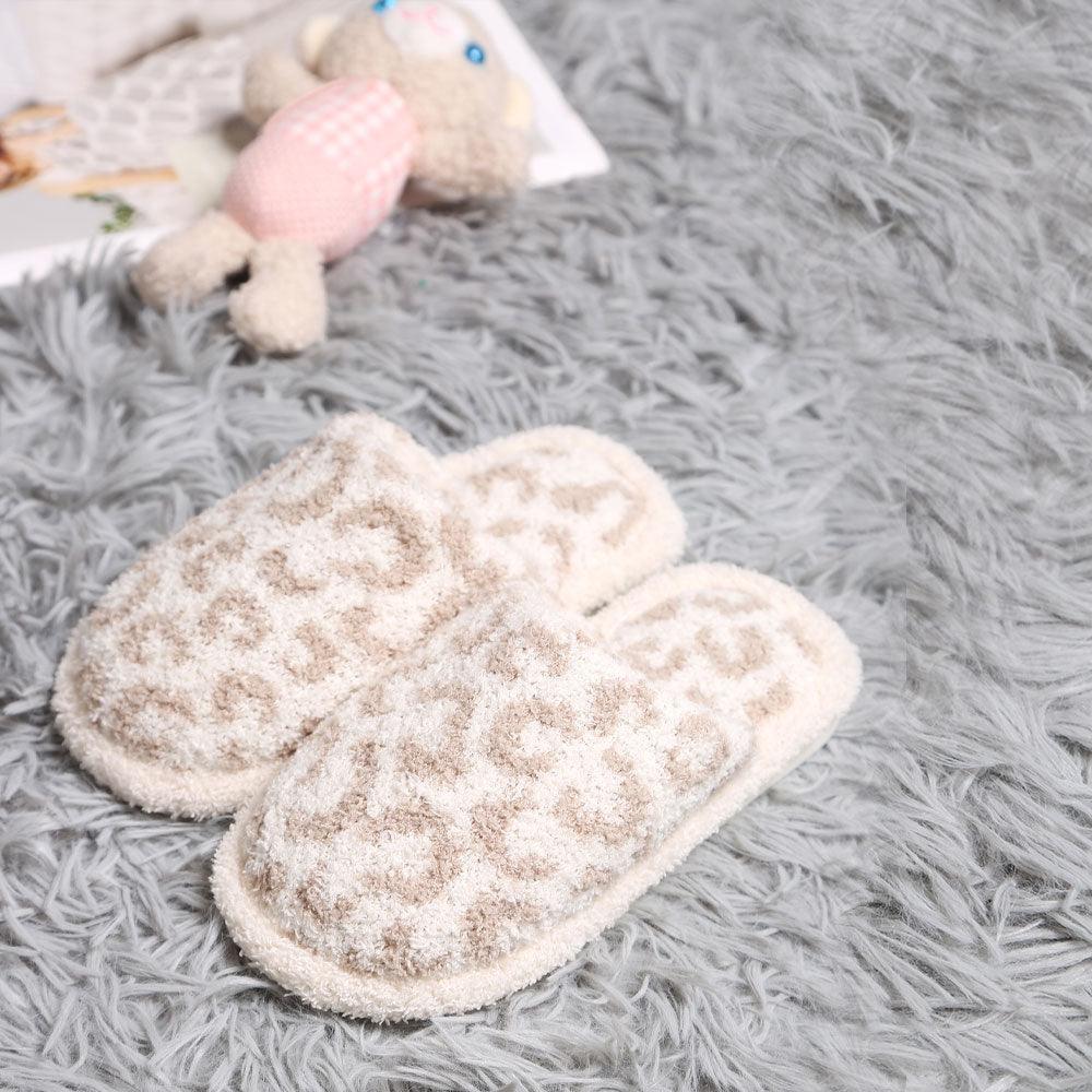 Beige Leopard Patterned Soft Home Indoor Floor Kids Slippers - Jewelry Store by Erik Rayo