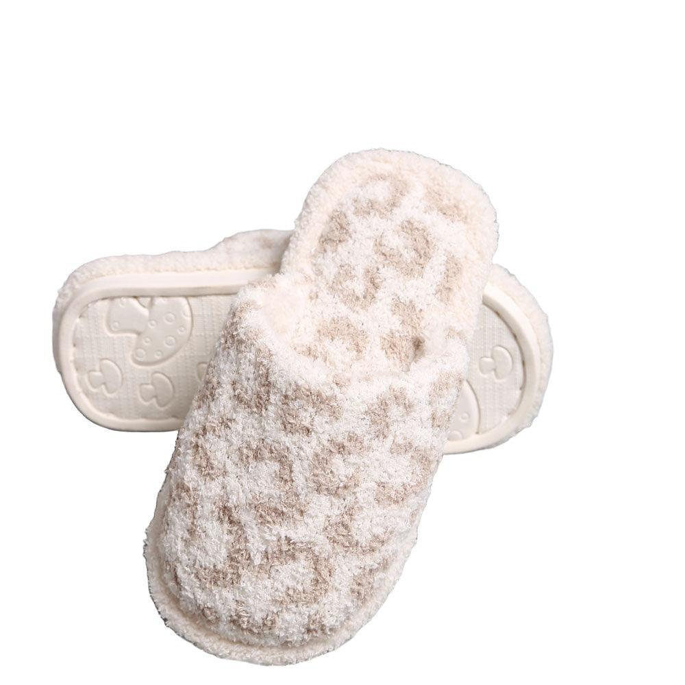 Beige Leopard Patterned Soft Home Indoor Floor Kids Slippers - Jewelry Store by Erik Rayo