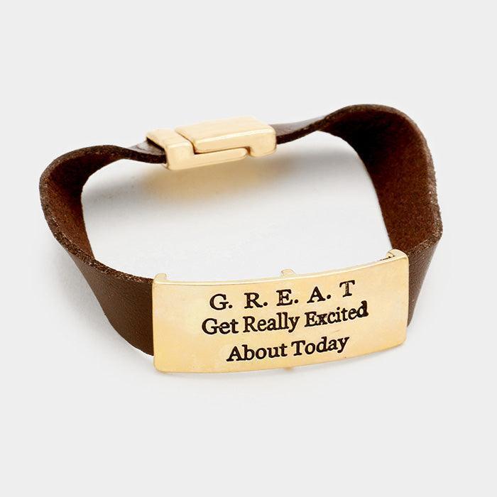 Gold G.R.E.A.T faux leather MAGNETIC bracelet - Jewelry Store by Erik Rayo