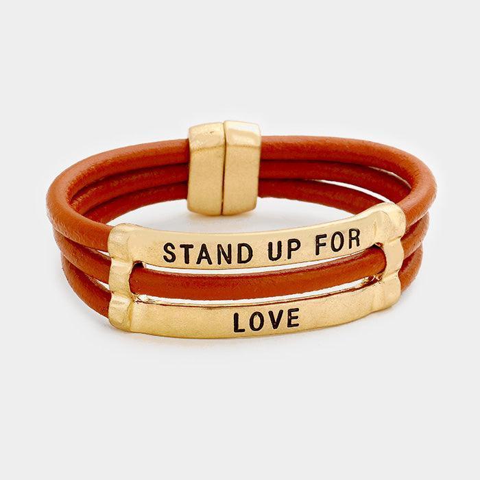 Gold Stand Up for Love Faux Leather Magnetic Bracelet - Jewelry Store by Erik Rayo