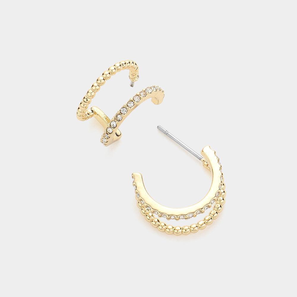 Gold Stone Paved Double Hoop Stud Earrings - Jewelry Store by Erik Rayo