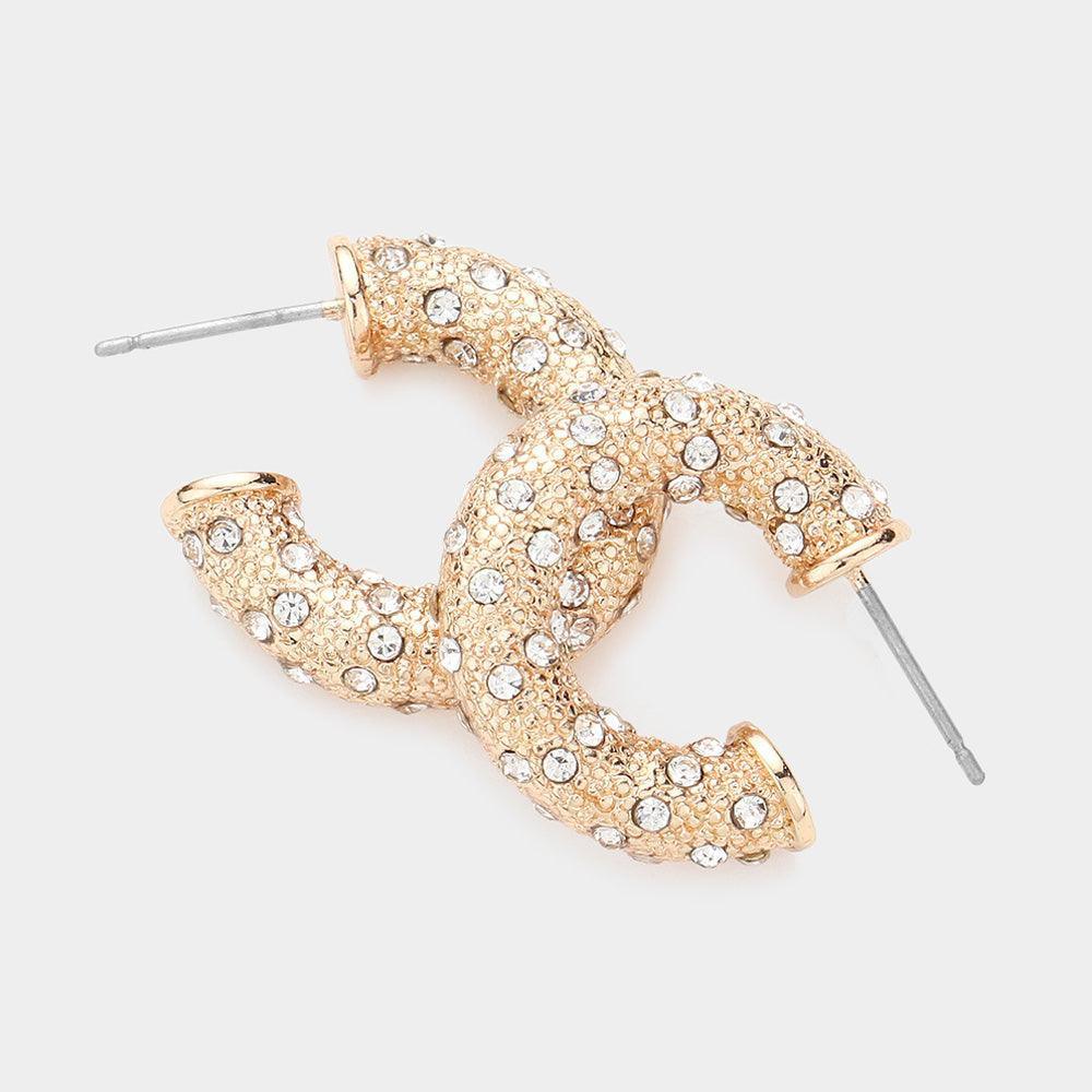 Gold Stone Paved Chunky Metal Hoop Earrings - Jewelry Store by Erik Rayo