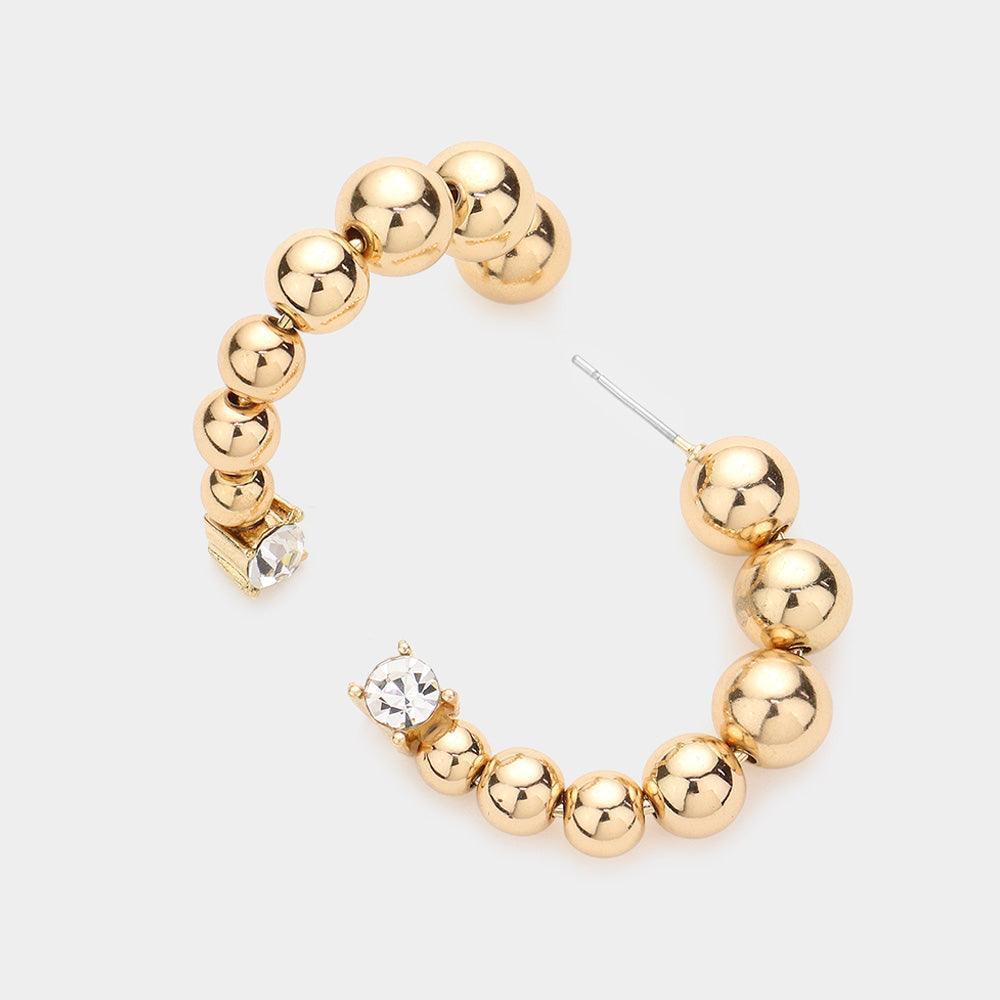 Gold Stone Pointed Metal Ball Hoop Earrings - Jewelry Store by Erik Rayo