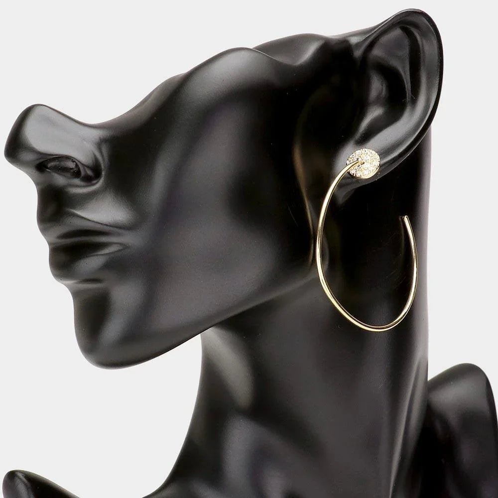 Gold Rhinestone Embellished Round Brass Metal Hoop Earrings - Jewelry Store by Erik Rayo