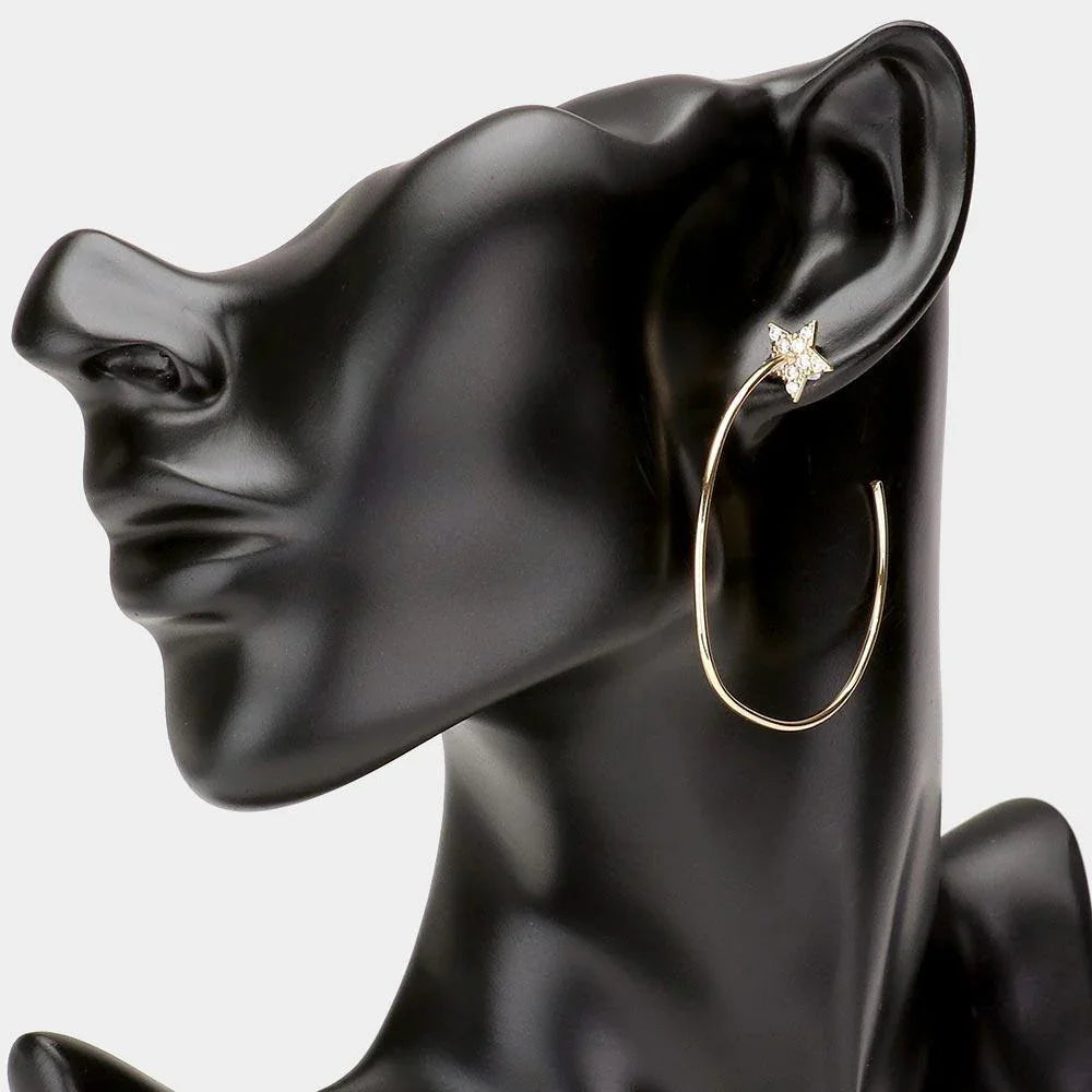 Gold Rhinestone Embellished Star Brass Metal Hoop Earrings - Jewelry Store by Erik Rayo