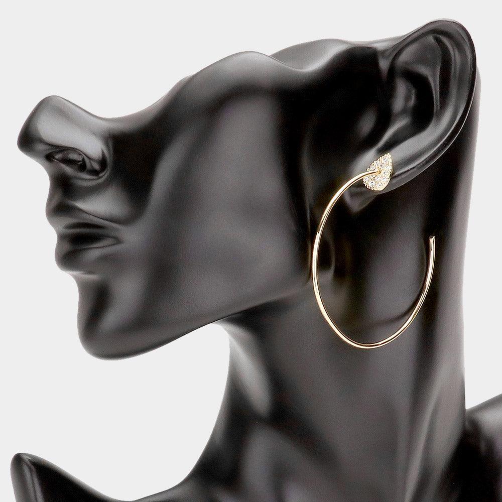 Gold Rhinestone Embellished Teardrop Brass Metal Hoop Earrings - Jewelry Store by Erik Rayo