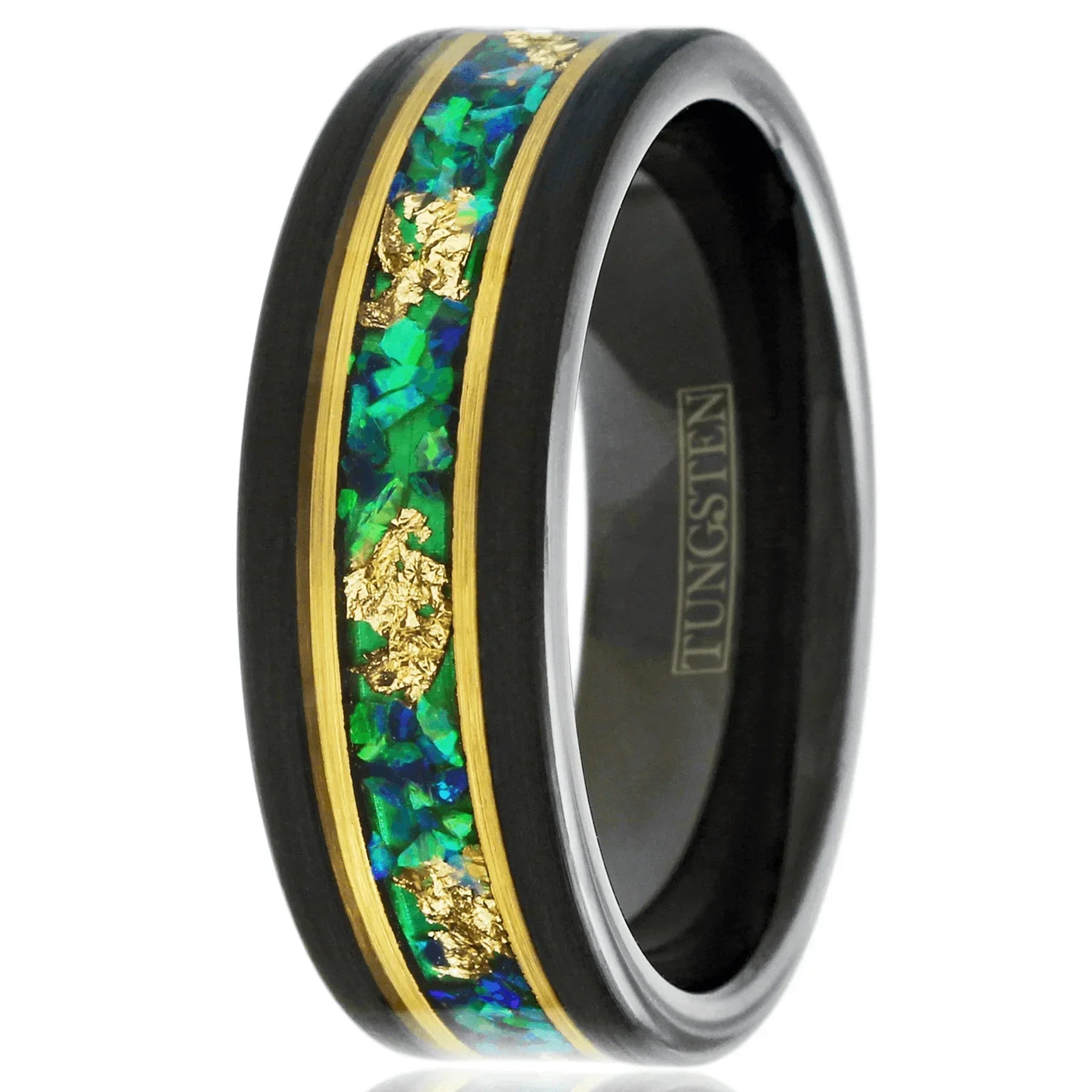 Men's Wedding Band Rings - Green Opal with 24K Gold Foil Leaf - Wedding Rings for Men and Women - Jewelry Store by Erik Rayo