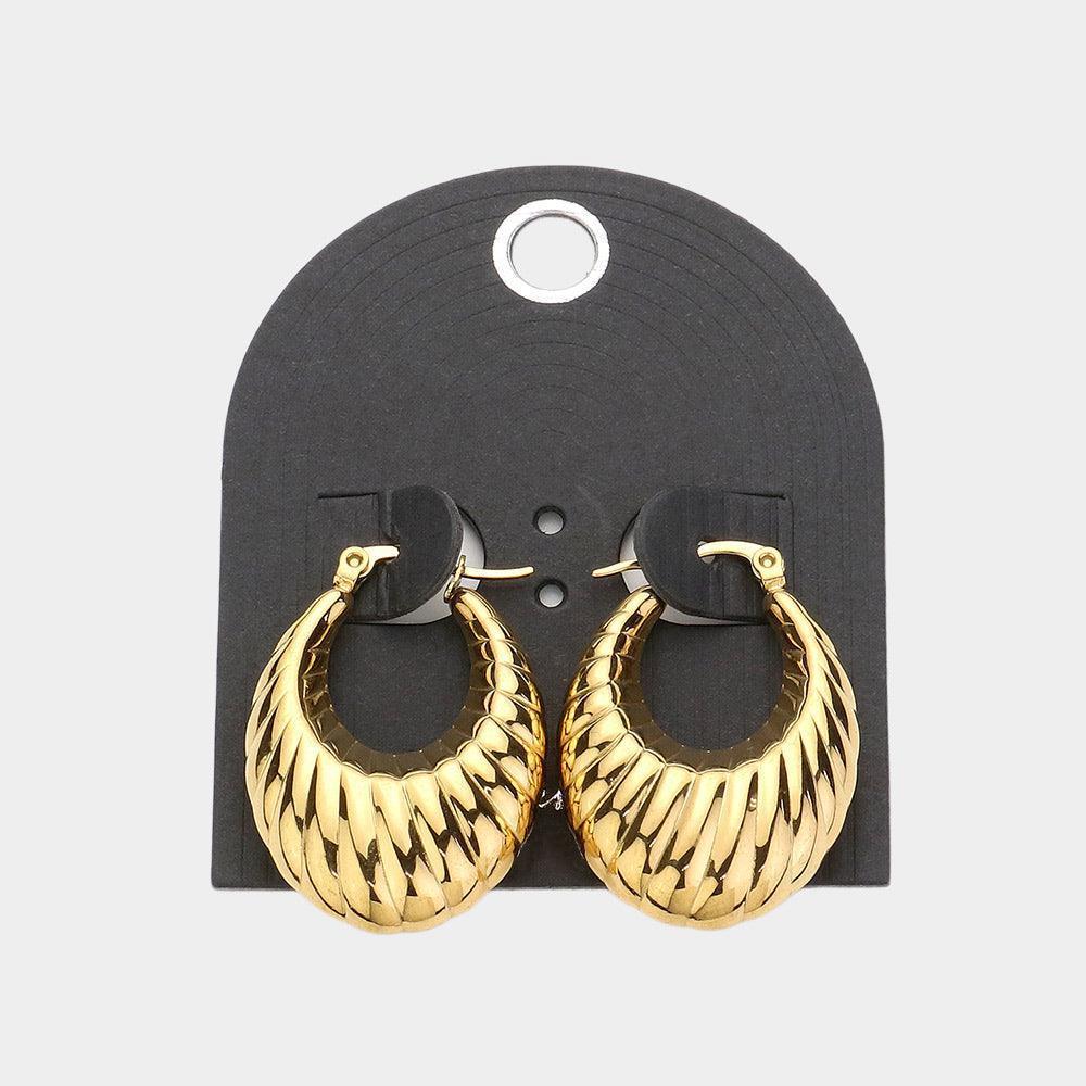 Gold Textured Metal Hoop Pin Catch Earrings - Jewelry Store by Erik Rayo