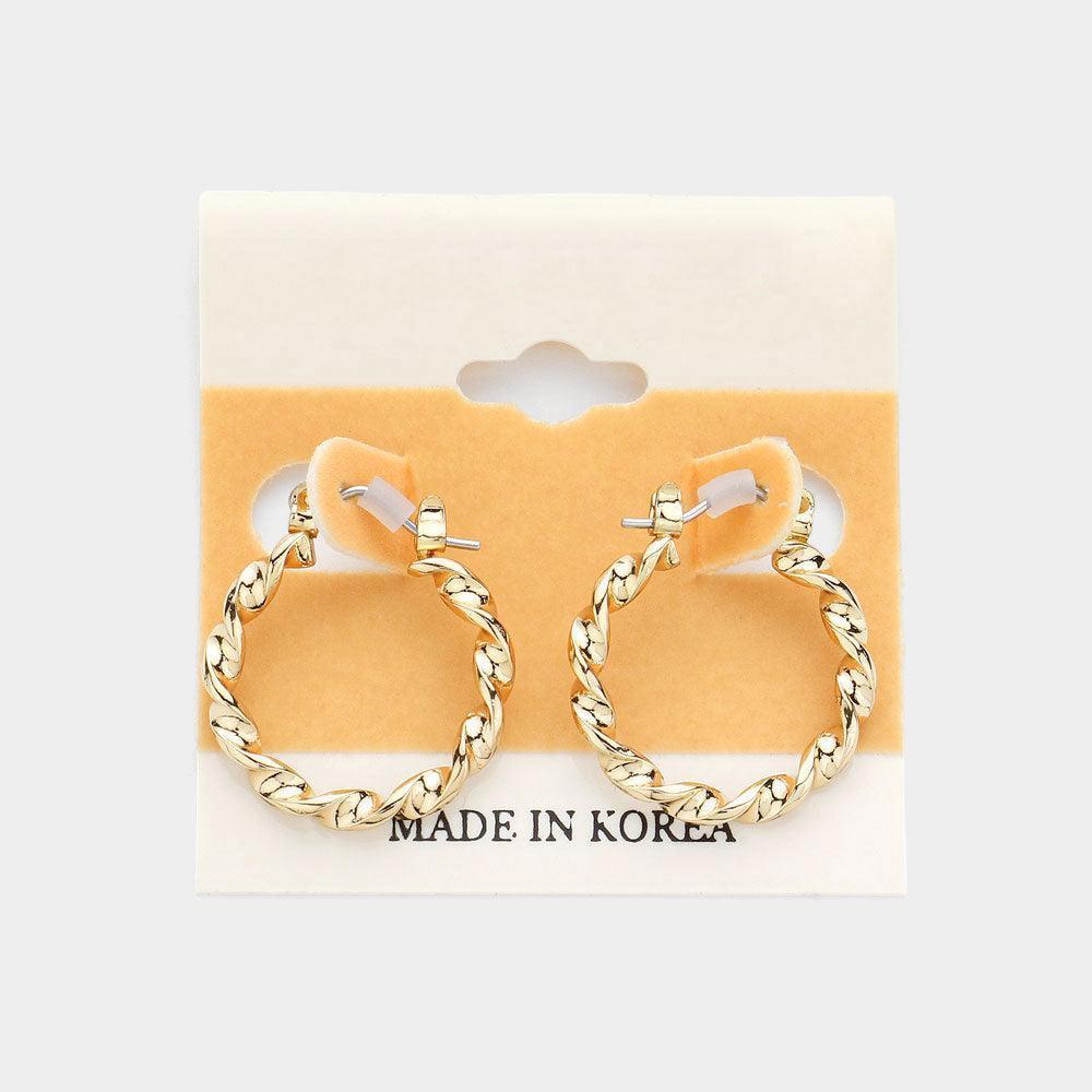 Gold Twisted Metal Hoop Pin Catch Earrings - Jewelry Store by Erik Rayo
