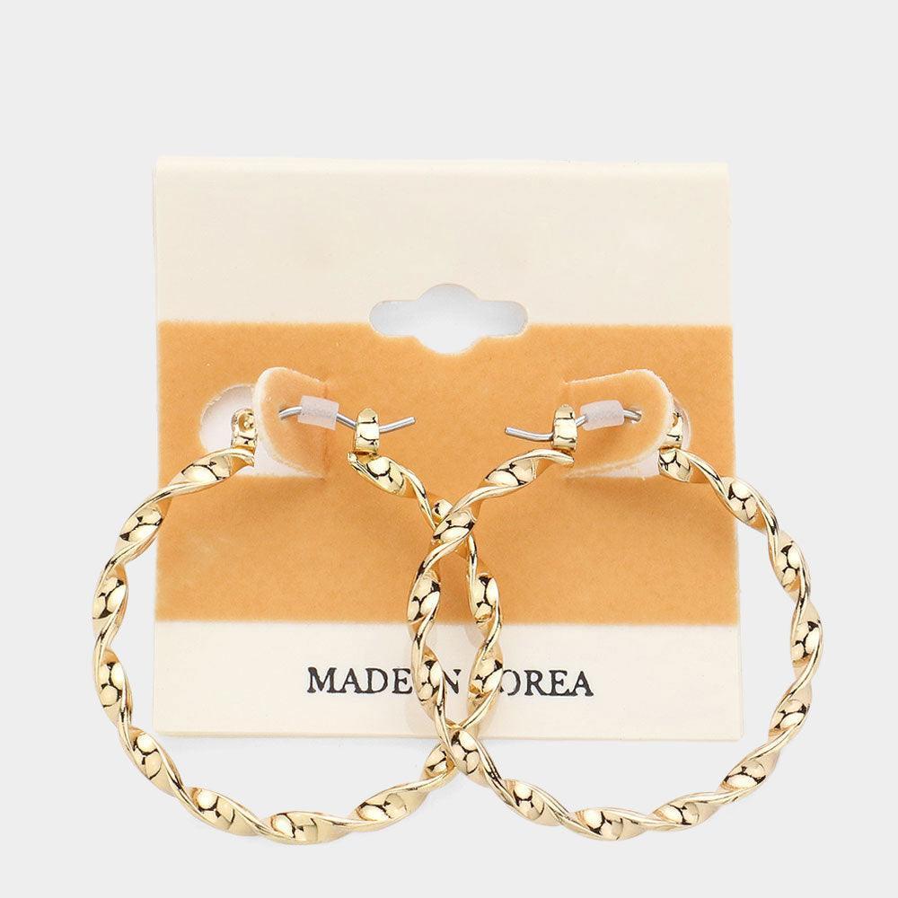 Gold Twisted Metal Hoop Pin Catch Earrings - Jewelry Store by Erik Rayo