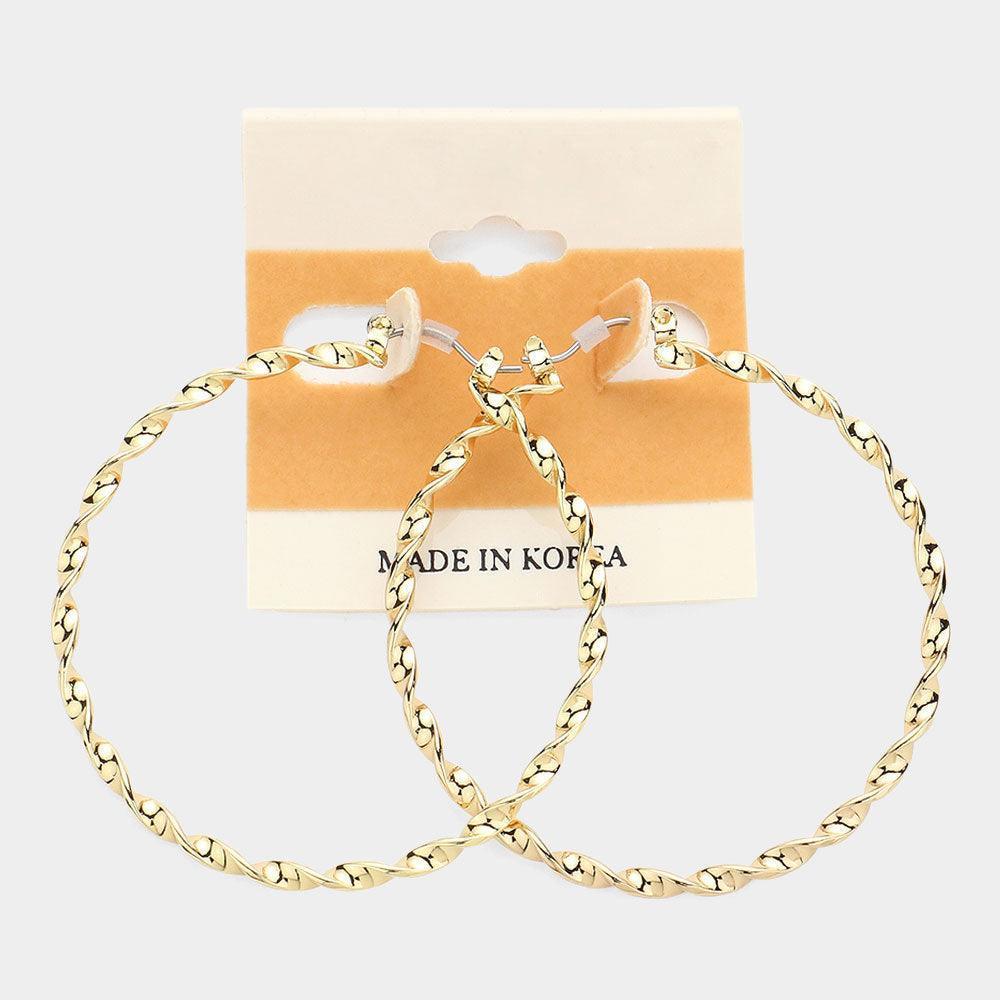 Gold Twisted Metal Hoop Pin Catch Earrings - Jewelry Store by Erik Rayo