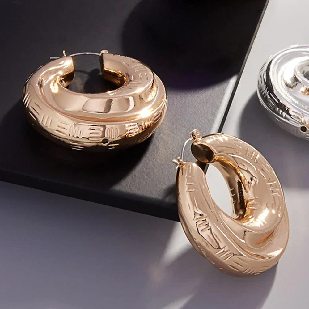 Gold Textured Metal Boho Hoop Pin Catch Earrings - Jewelry Store by Erik Rayo