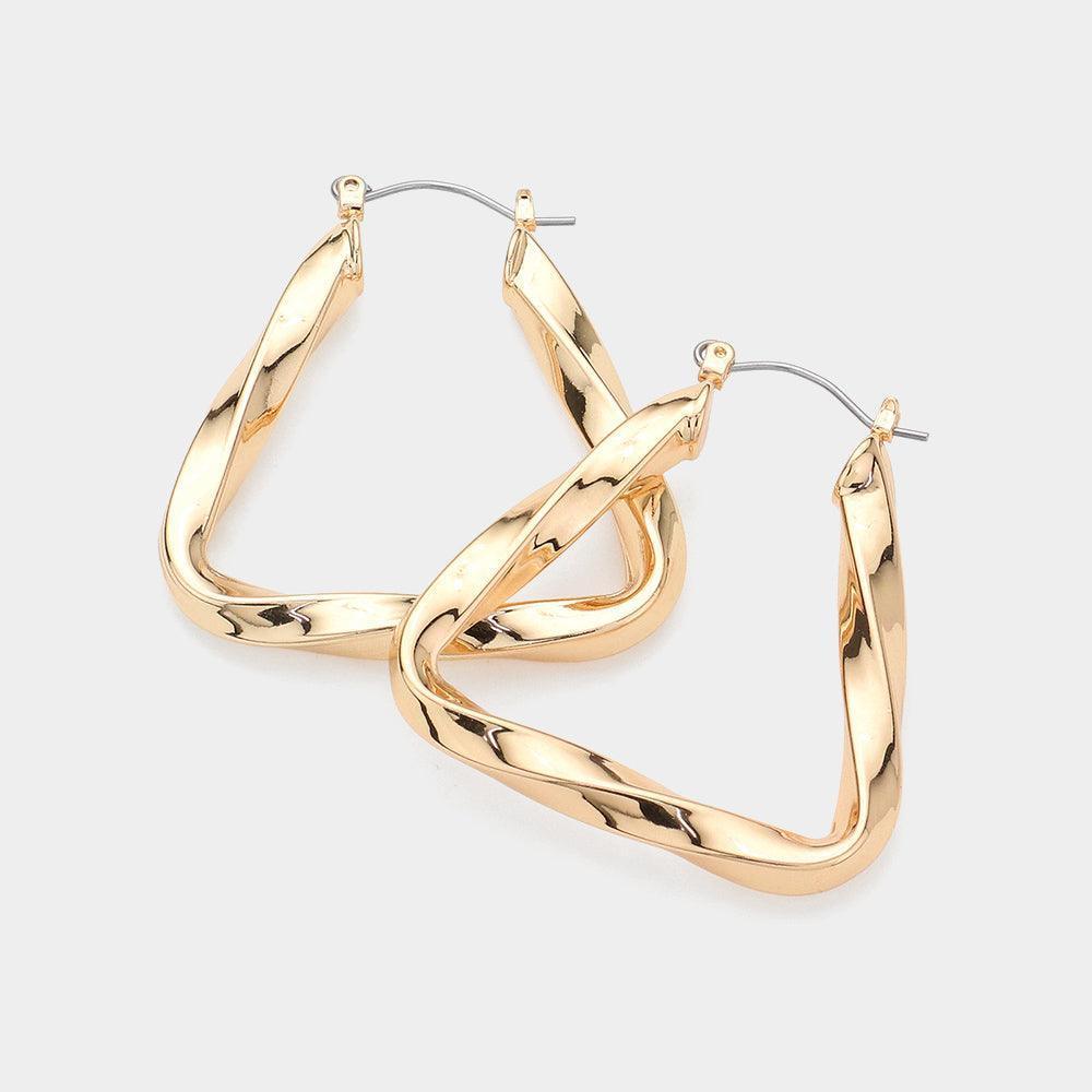 Gold Twisted Metal Triangle Hoop Pin Catch Earrings - Jewelry Store by Erik Rayo
