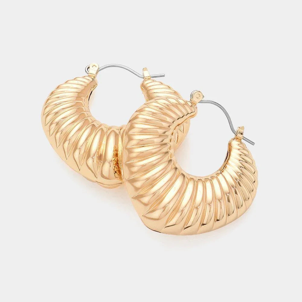 Gold Textured Metal Hoop Pin Catch Earrings - Jewelry Store by Erik Rayo