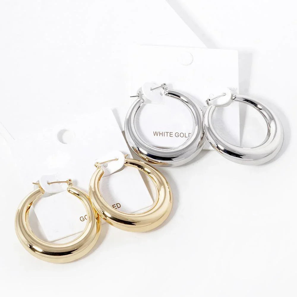 Gold White Gold Dipped 1.5 Inch Metal Hoop Pin Catch Earrings - Jewelry Store by Erik Rayo