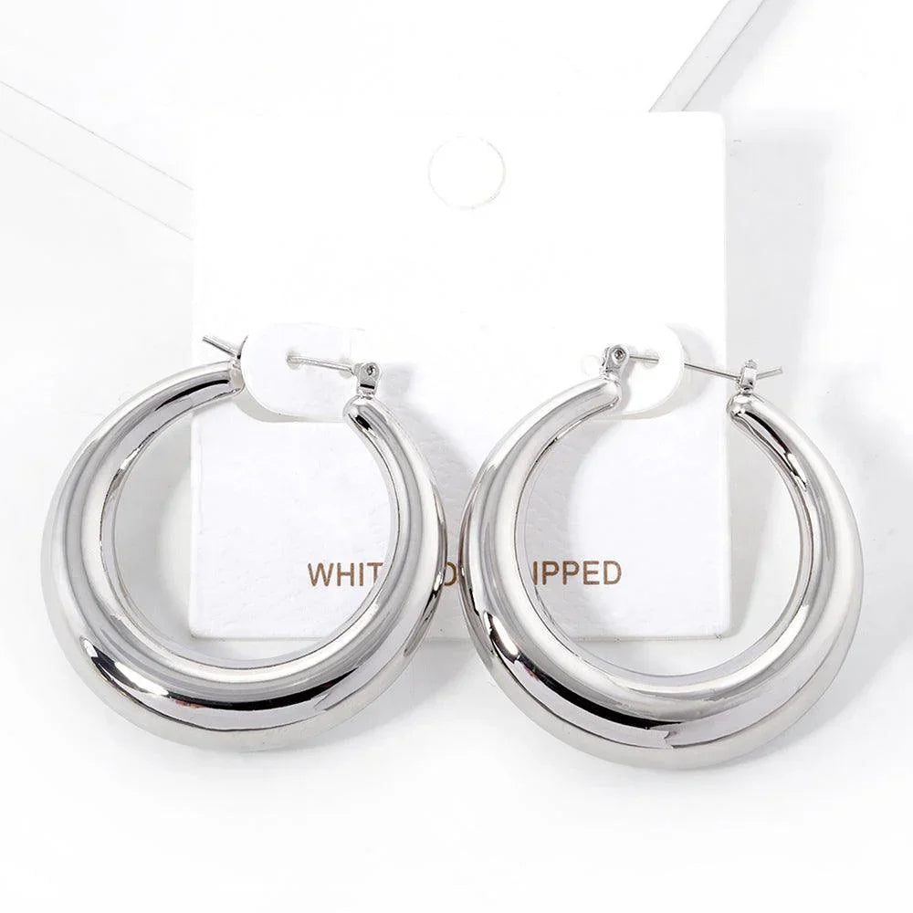 Gold White Gold Dipped 1.5 Inch Metal Hoop Pin Catch Earrings - Jewelry Store by Erik Rayo